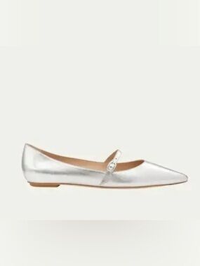 Stuart Weitzman Metallic Silver Pointed Mary Jane Flats
